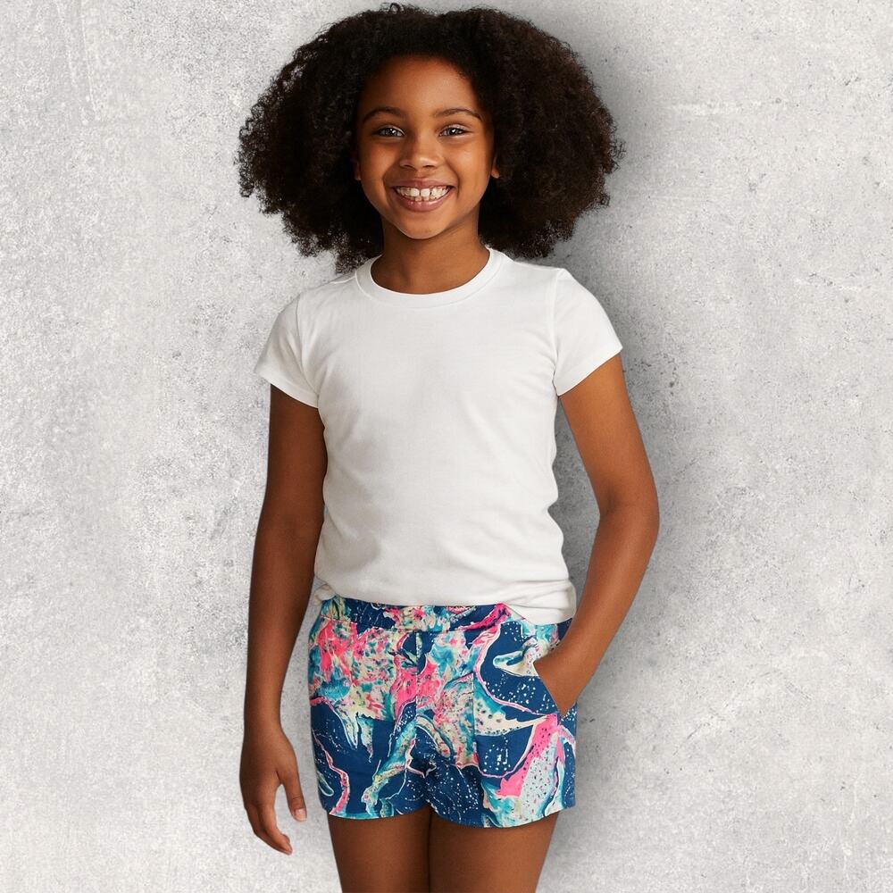 Lilly Pulitzer Girls Mini Callahan Shorts Sz 12 Indigo Starfish Glow Print